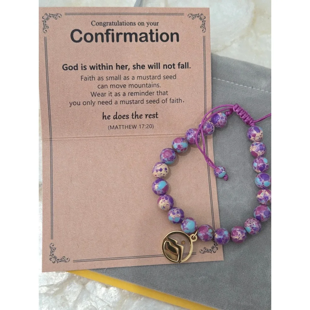 Confirmation‎ Gift Purple Imperial Jasper Beaded Bracelet Mountain Charm